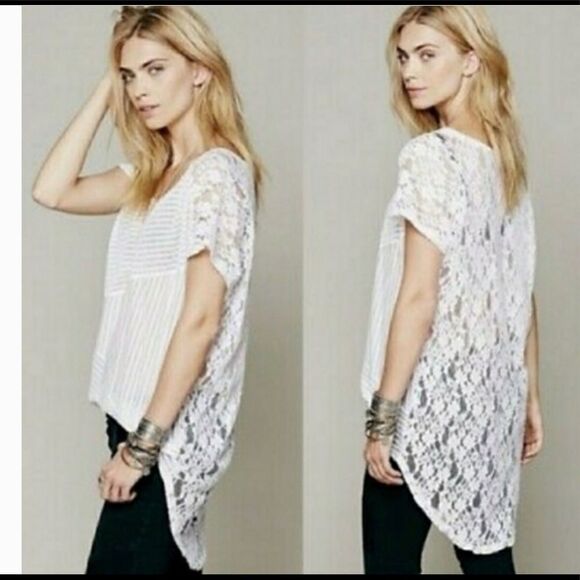 Free People Daydream High-Low Lace Stripe Tunic Top - Picture 1 of 9